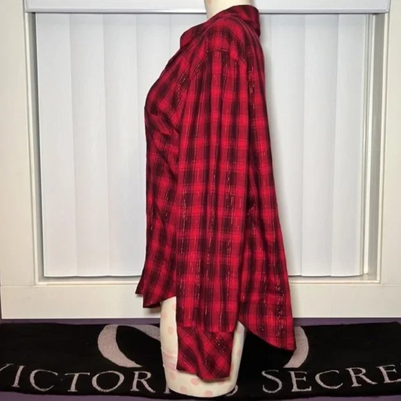Victoria's Secret Button-Up Sparkle Shimmer Plaid Sleepshirt Red Size S - Picture 4 of 10